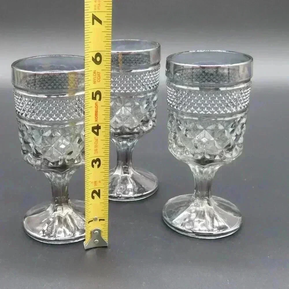 Anchor Hocking WEXFORD Pewter Mist Silver Wine Goblets Glasses 6 ounce Set of 3